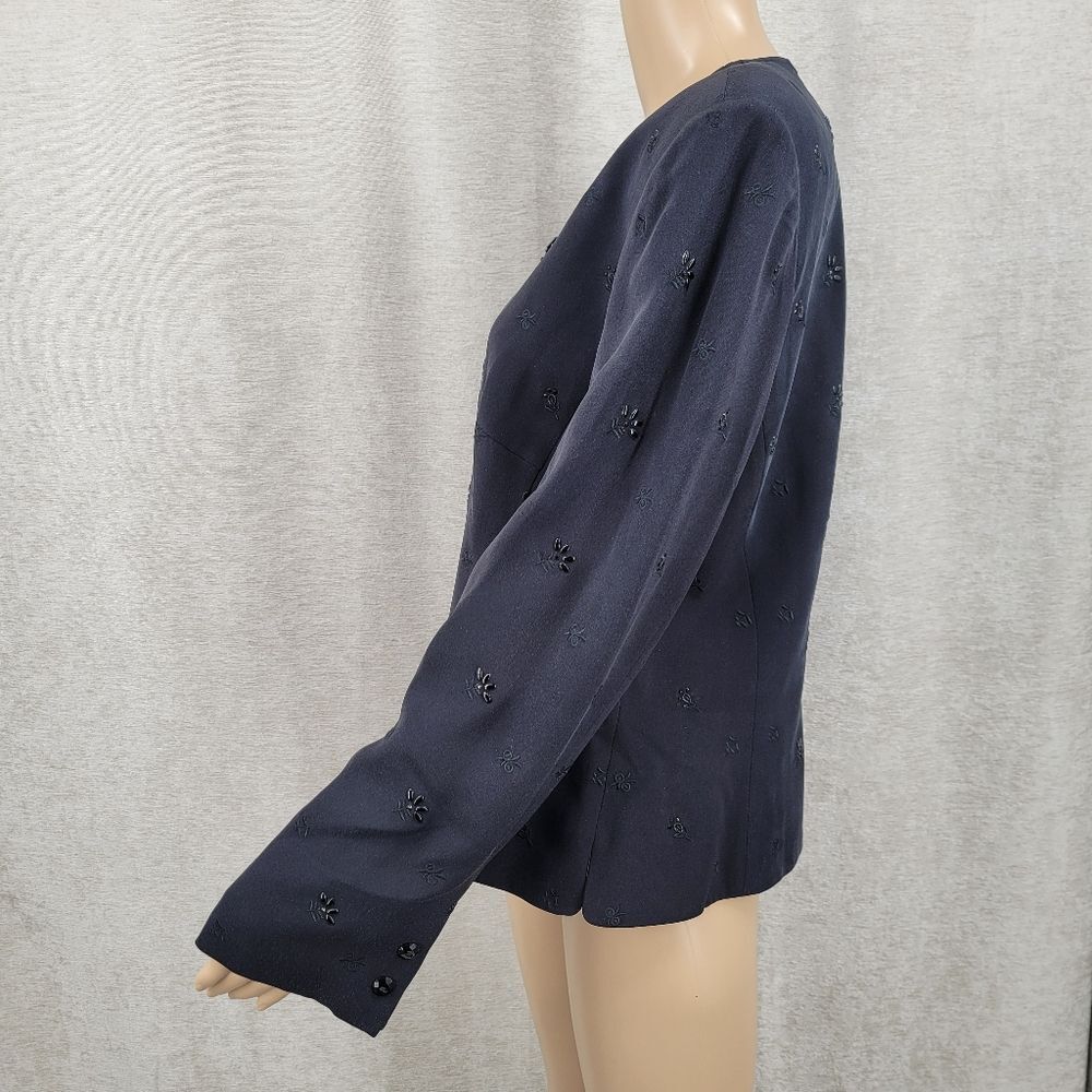 Preston & York Silk Black Embellished Women's Blazer Zipper Jacket - Picture 5 of 12